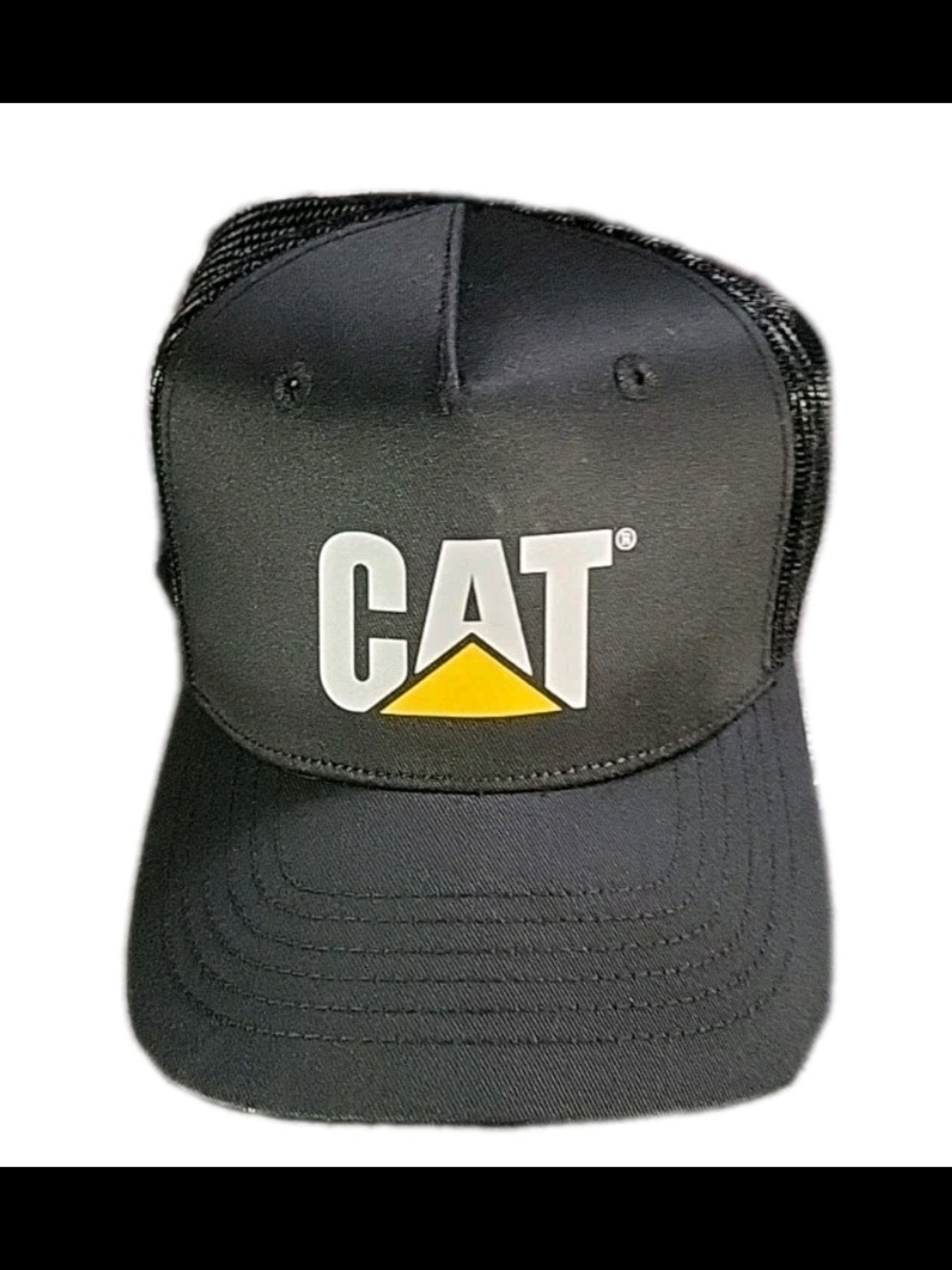 Caterpillar CAT Heavy Equipment Logo Trucker Black Mesh Snapback Cap Hat, NEW